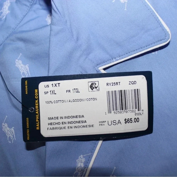 NWT Men’s Polo Ralph Lauren Woven Long Sleeve Pajama Top All Over Graphic 1XT - Picture 10 of 11